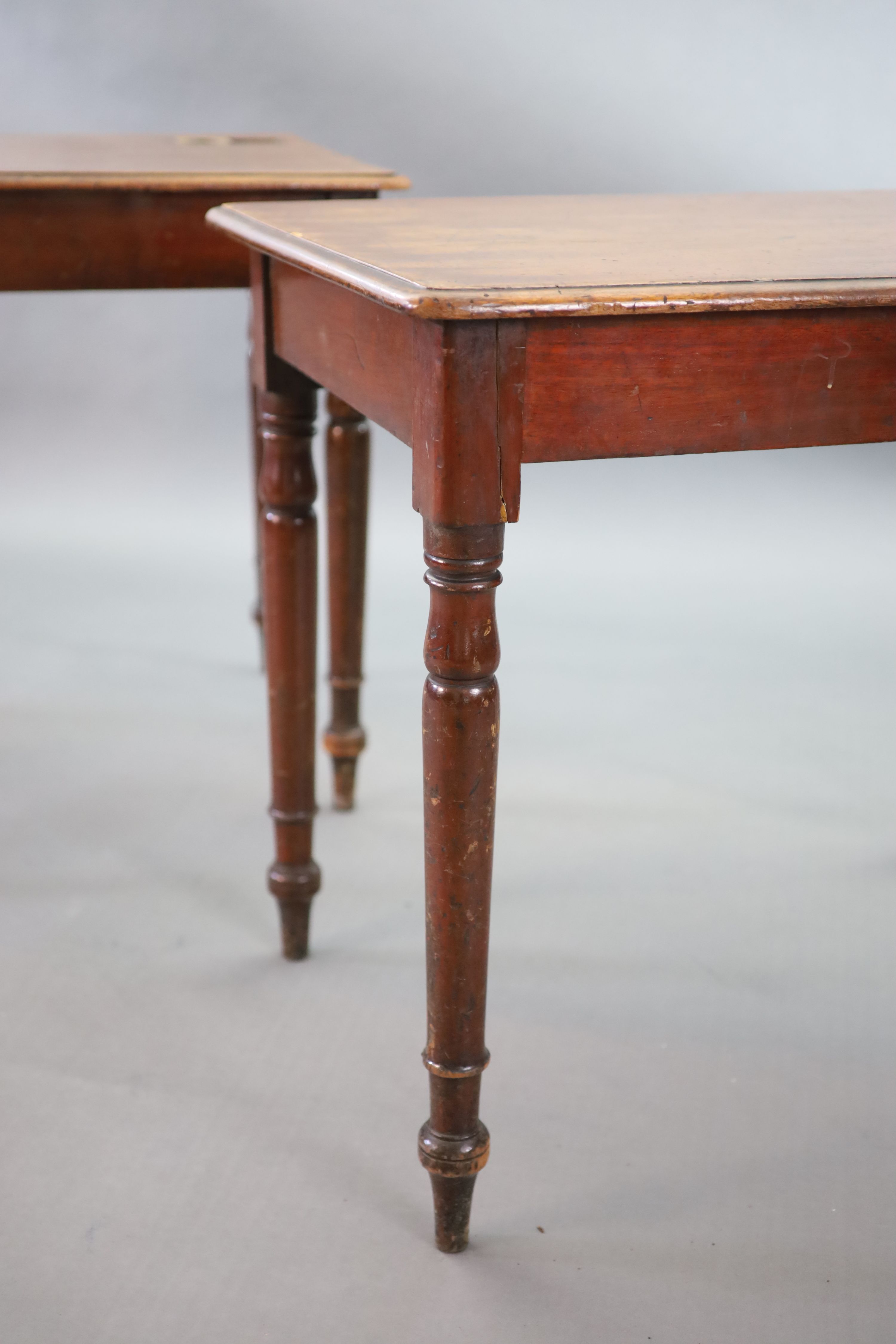 A pair of Victorian mahogany writing tables, W.92cm D.60cm H.76cm